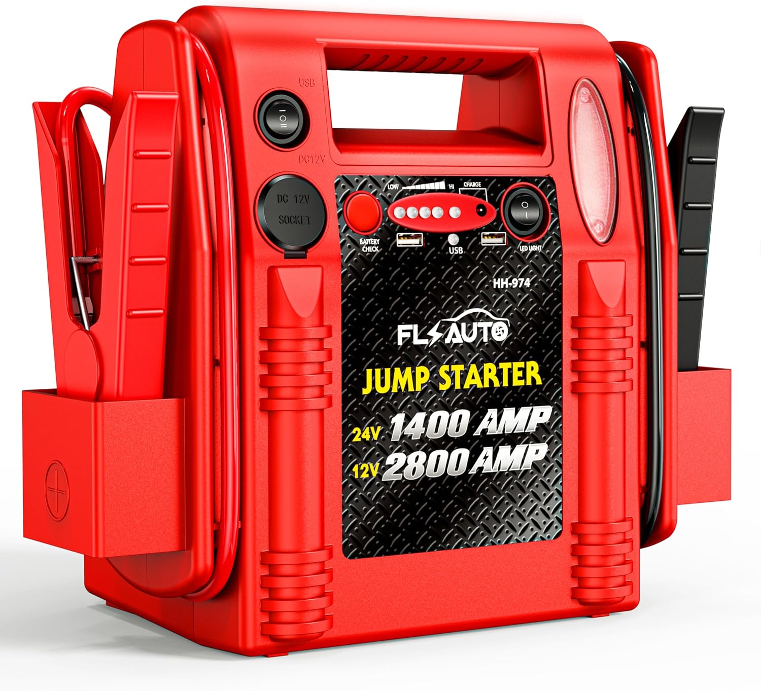 2800A/1400A Heavy Duty 12V/24V Car Jump Starter & Battery Booster – Jumper Pack, Lead-Acid Emergency Power for Cars, Trucks, SUVs, Boats