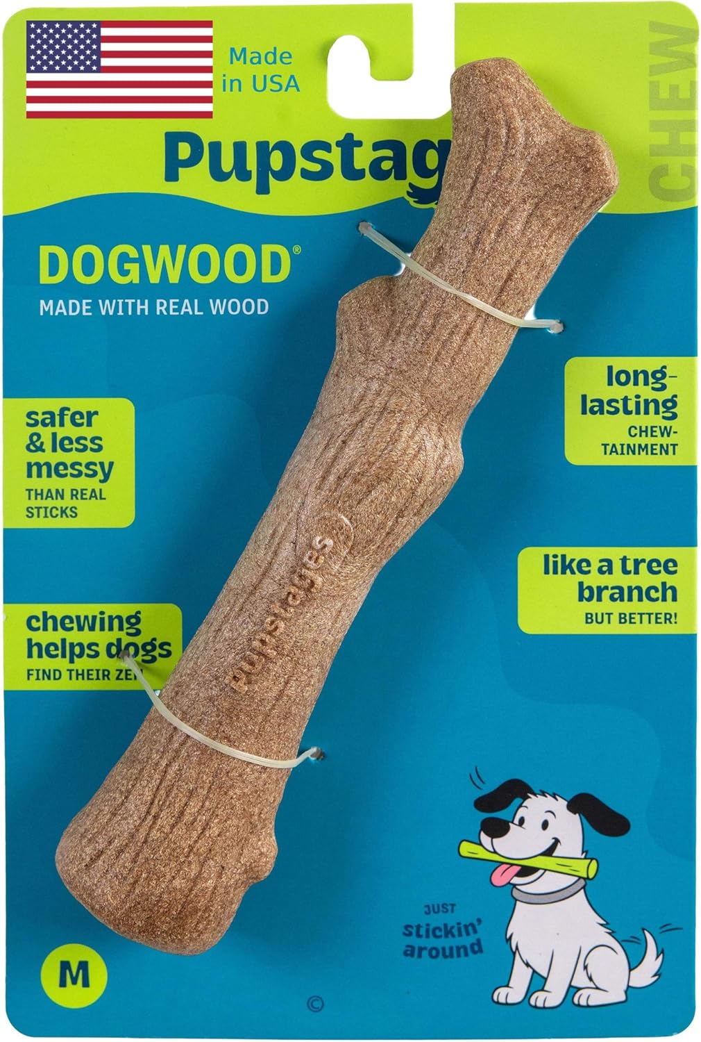 Pupstages Dogwood Dog Chew Toy, Made in the USA – Real-Wood Blend, Natural Flavor & Texture, Moderate Chewers, Small, 5.4"