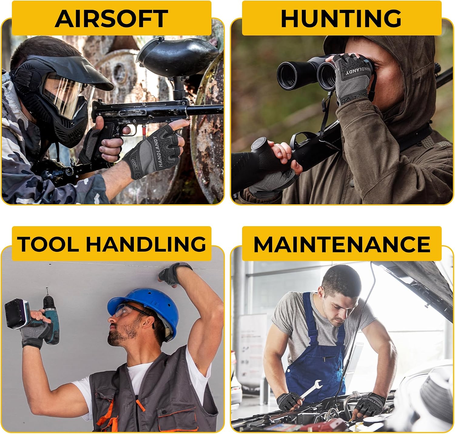 HANDLANDY Framer Work Gloves Open-Finger Carpenters Gloves, Fingerless Gaming Gloves for Tactical Shooting, Airsoft, Hunting, Police Work and Hiking L