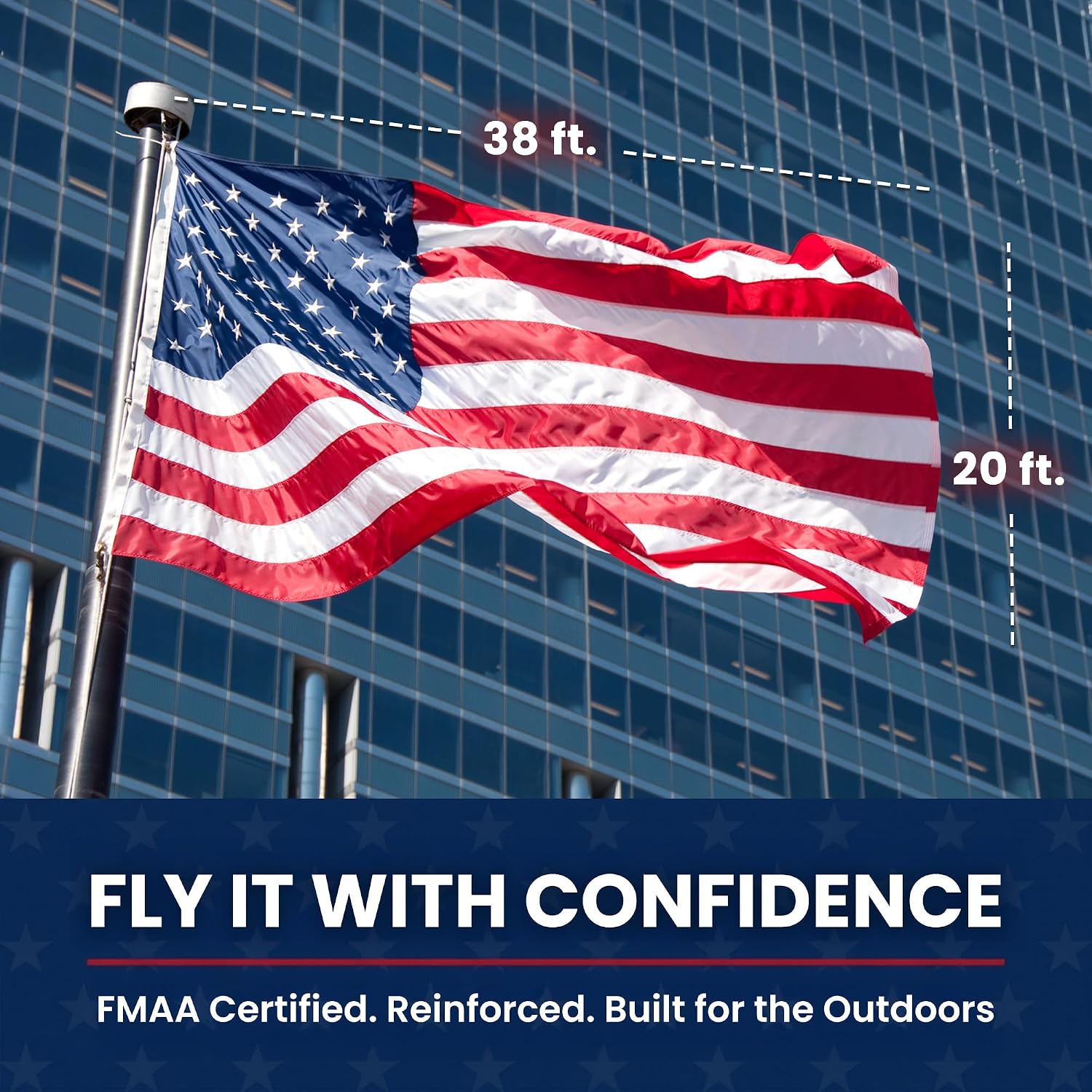 American Flag with Embroidered Stars and Sewn Stripes, Polyester - 6x10 ft | FMAA Certified PolyExtra Polyester Material, Heavy Duty Fade-Resistant American Flag for Outdoor or Indoor Use, Made in USA