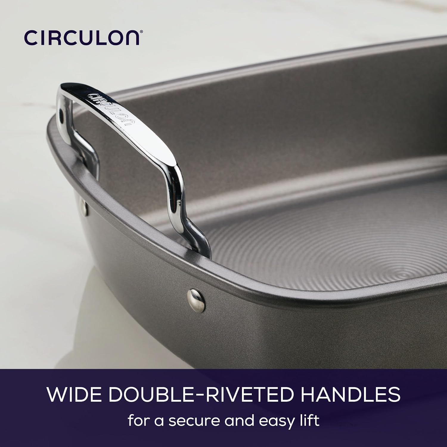 Circulon Total Bakeware Nonstick Roaster, Roasting Pan with Rack, 17-Inch x 13-Inch, Gray