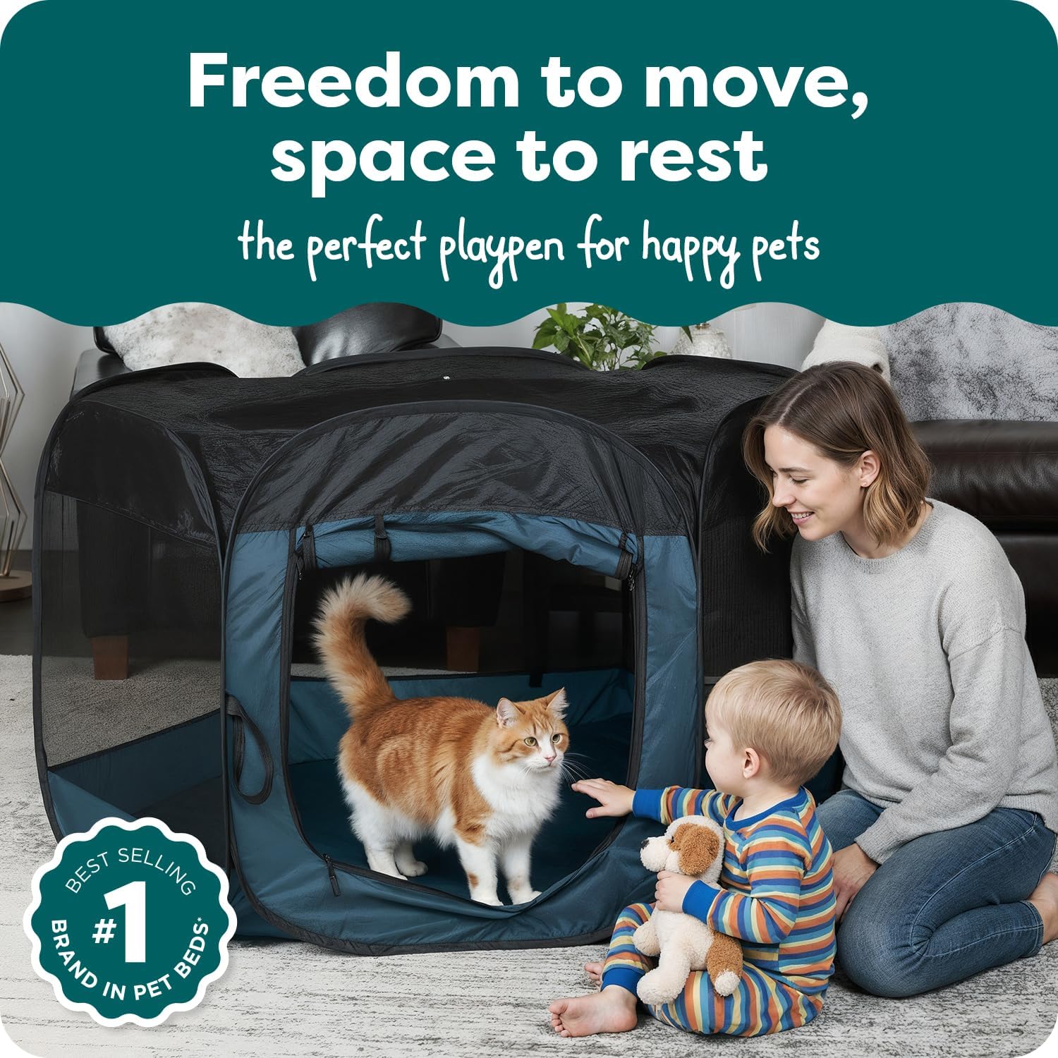 Furhaven Portable Dog Playpen Cat Tent, Pet playground,Kennel foldable indoor outdoor zippered puppy crate - Hunter Green, Medium