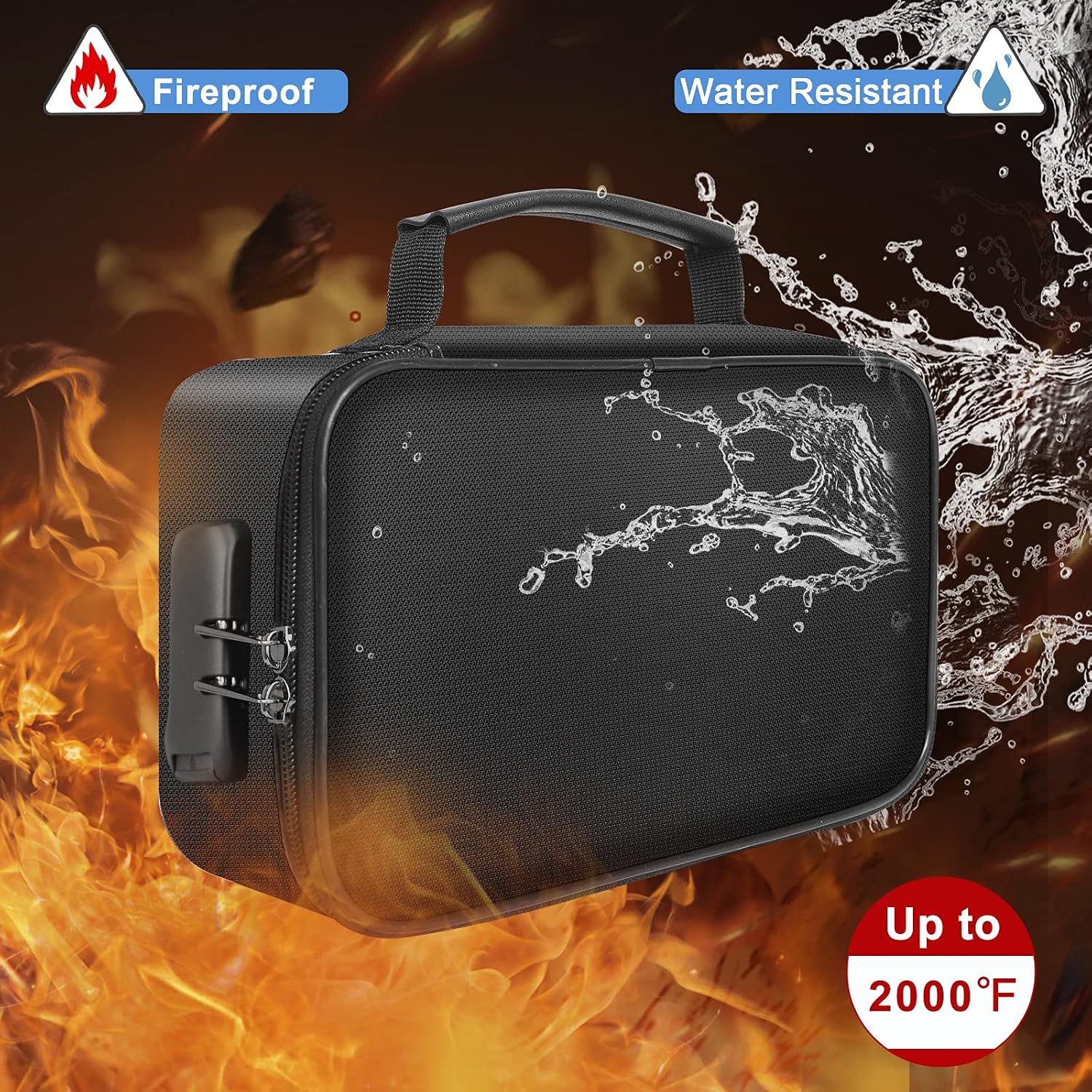 ENGPOW Small Fireproof Bag with Lock,Money Organizer Case,9”x 5.3”x 3.7”