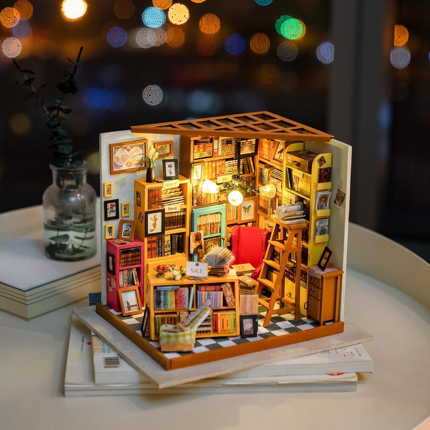 ROBOTIME DIY Miniature House Kit Mini Green House Tiny Dollhouse Wooden Furniture Kit with LED Halloween/Christmas/Birthday Gifts for Adults (Cathy's Greenhouse)