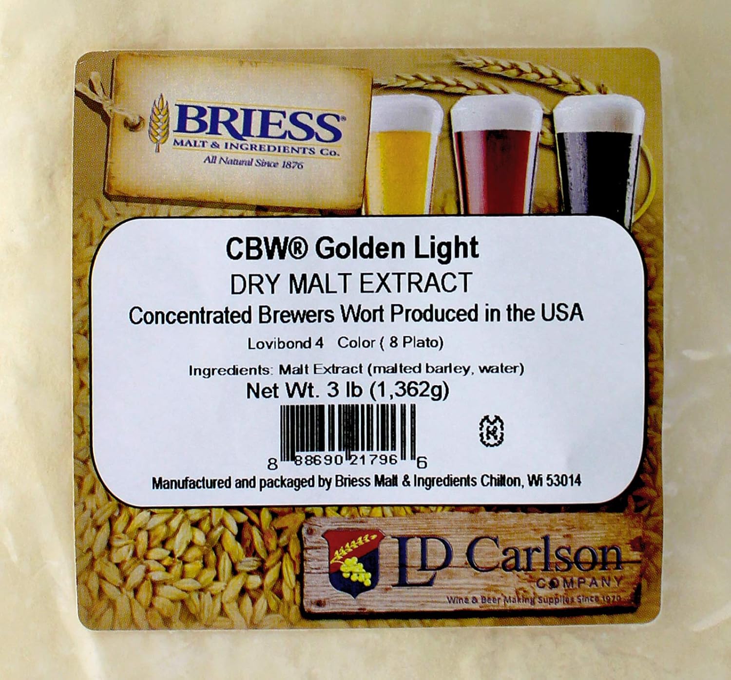 Briess-1E-HKKA-3YTM Light Dry Malt Extract 3lbs for Home Brewing,Beige