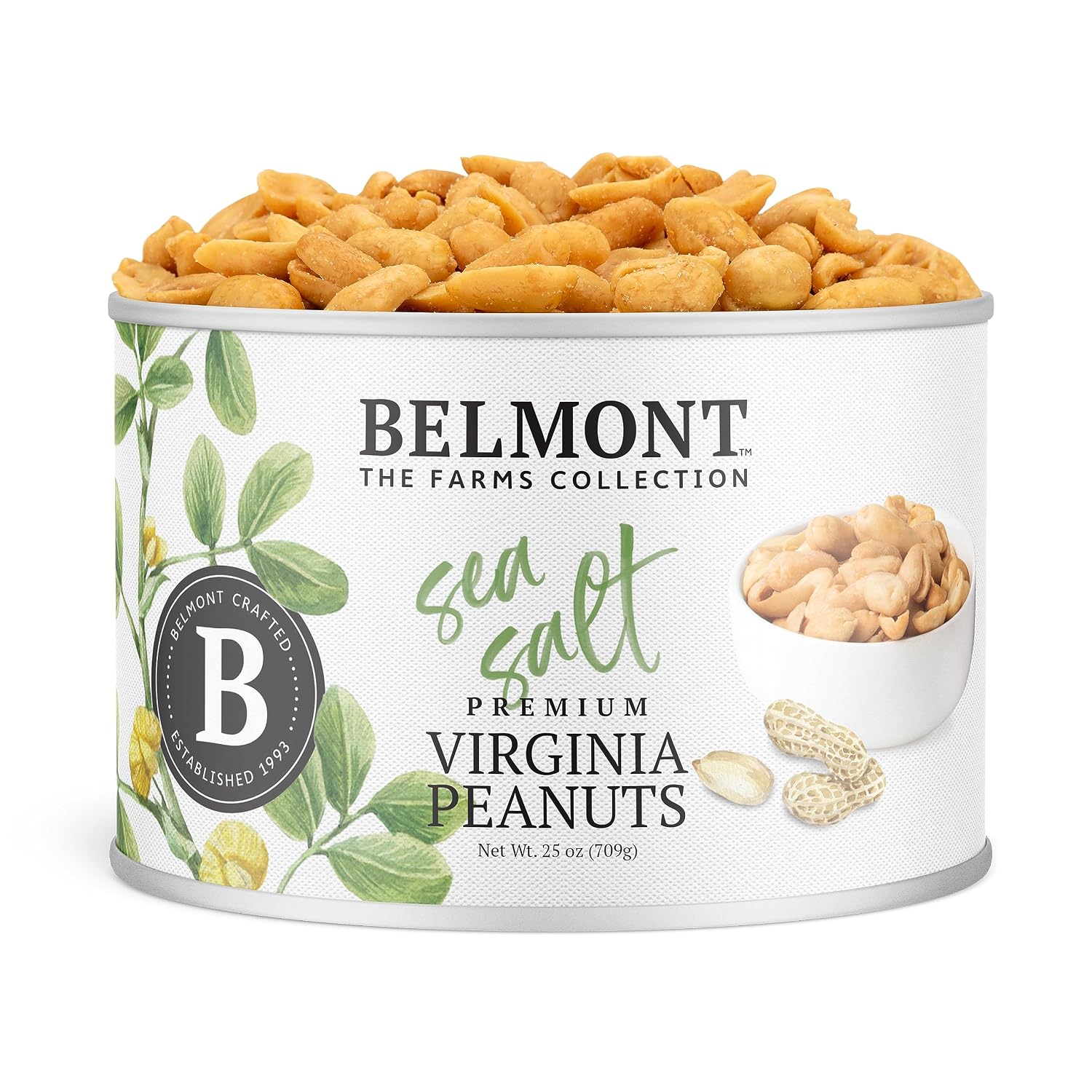 Belmont Peanuts Gourmet Sea-Salted Virginia Peanuts, 20 oz (1 Pack) – Only 3 Simple Ingredients, No Preservatives, 7g Protein – A Premium, Salty, Crunchy, Hand Seasoned Snack