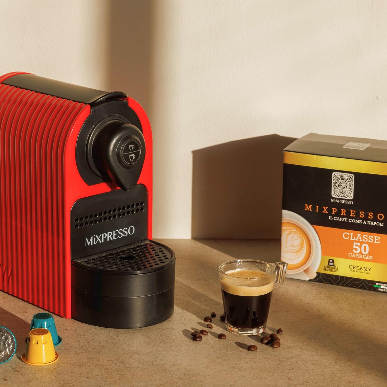 Mixpresso Classe Coffee Espresso Capsules Compatible With Nespresso Original Brewers, Single Cup Coffee Pods 100% from Italy, Medium Roast 80% Arabica Espresso, 50 Count Coffee Capsule Intensity 8/12 | 50 Count Single Cup Coffee Pods Compatible With Nesp…