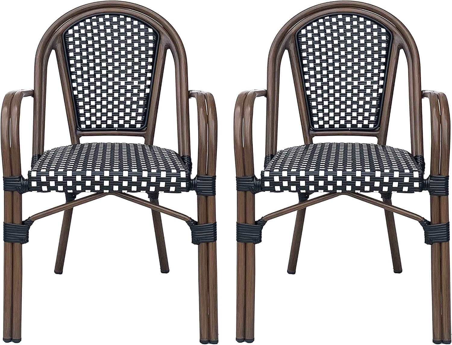 Christopher Knight Home Anastasia Outdoor French Bistro Chair (Set of 2), Black + White + Bamboo Print Finish
