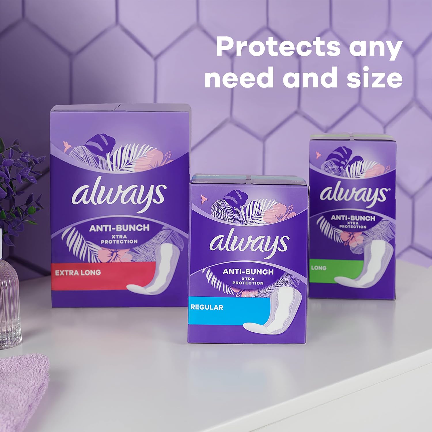 Always Panty Liners for Women Xtra Protection 3-in-1 Daily Liners for Women, Extra Long, Scented, 60 Count