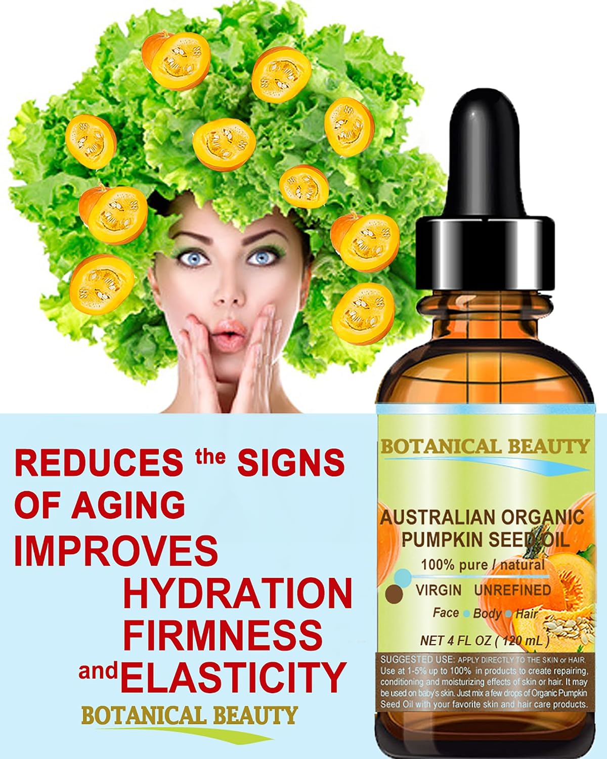 Botanical Beauty Australian ORGANIC PUMPKIN SEED OIL 100% Pure Natural Virgin Unrefined Cold Pressed Carrier Oil. 1 Fl.oz.- 30 ml. for Face, Skin, Hair, Lip, Nails