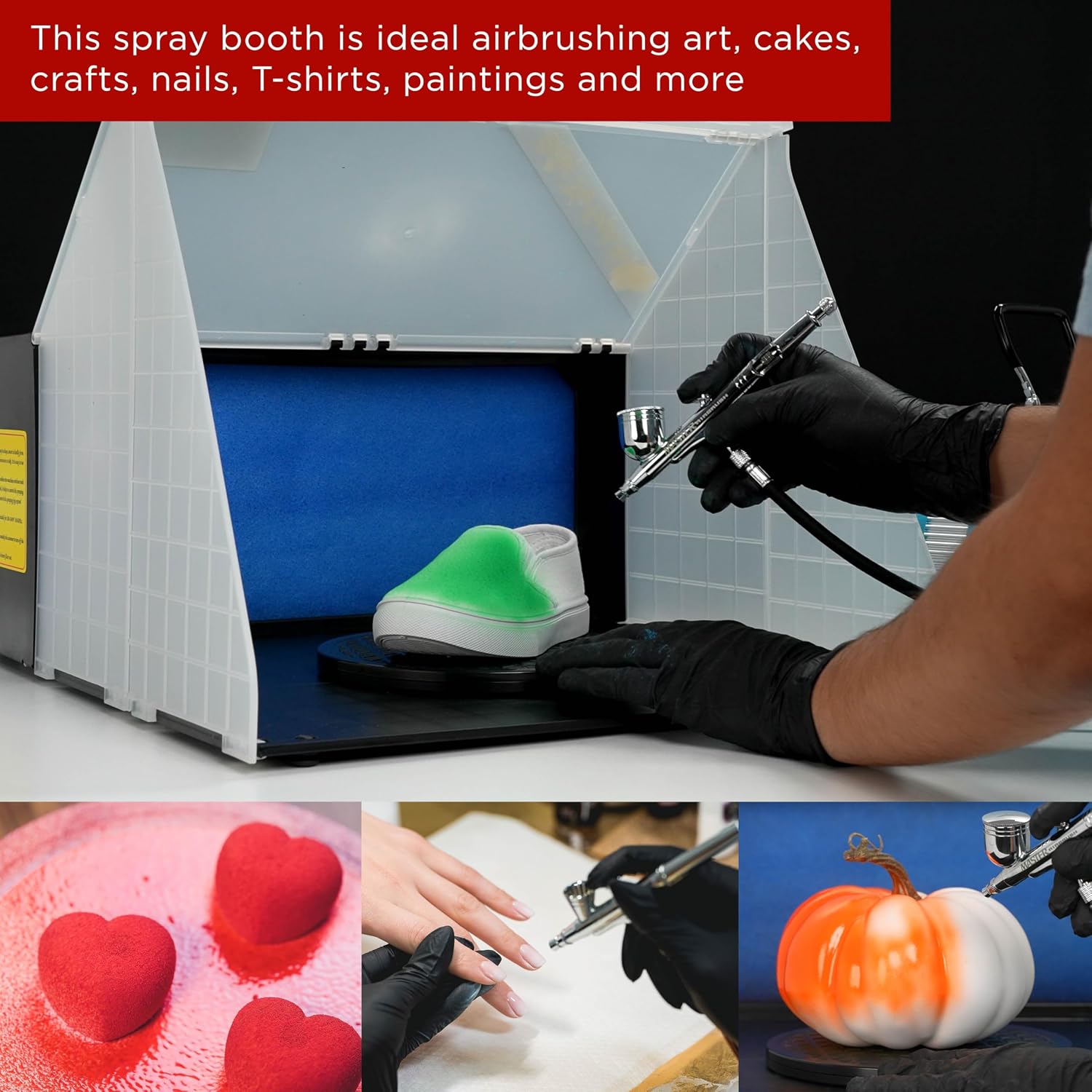 Master Airbrush Portable Airbrush Spray Booth Kit | With 25W Fan, Turntable &Extension Hose, 16.5"x19"x13.5" Hobby Airbrush Booth for Painting, Models