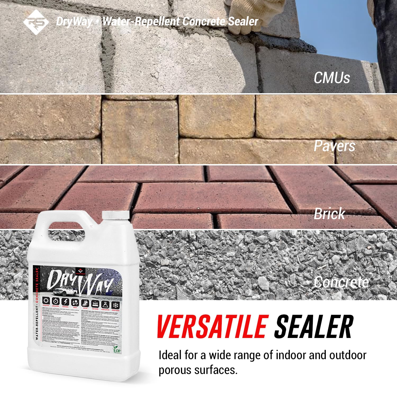 DryWay Silane Siloxane Penetrating Concrete Driveway Sealer, Natural Finish | Breathable Water-Repellent Concrete Sealer for Brick, Pavers, Patios, Pool Decks & Outdoor Concrete - Non-Film Forming