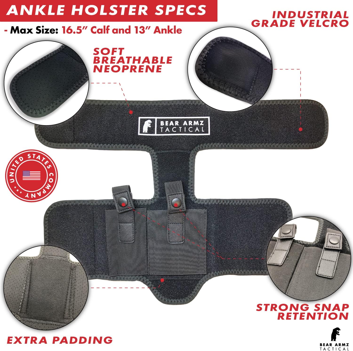 Ankle Holster for Concealed Carry | American Company | Comfortable & Secure | Compatible with Glock 43, 42, 30, 27, 26 S&W M&P Shield 9mm, Bodyguard .380, Ruger LCP, LC9, Sig Sauer P365 P238, Kimber
