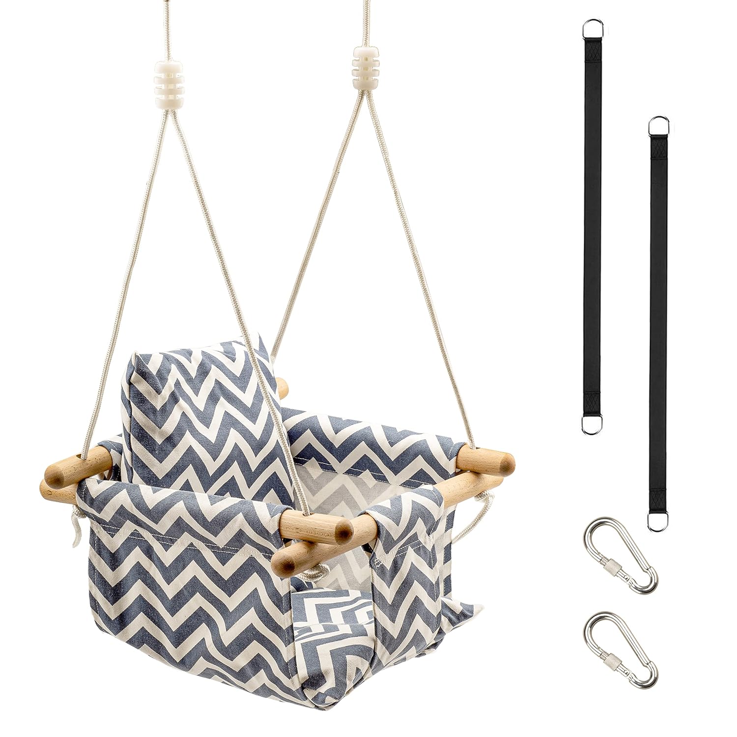 KINSPORY Toddler Baby Hanging Swing Seat Secure Canvas Hammock Chair with Soft Backrest Cushion - Installation Accessories Included