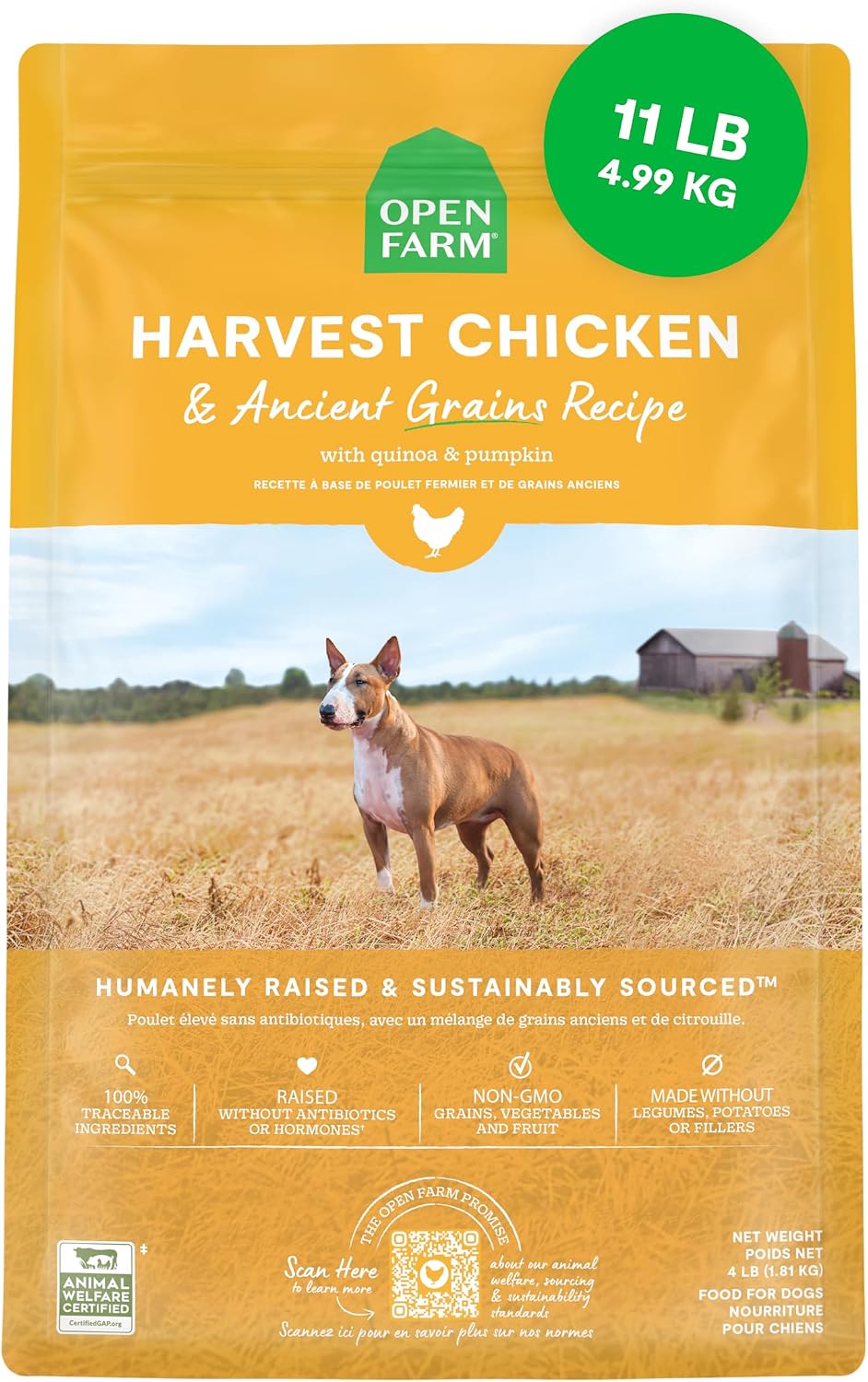 Open Farm Ancient Grains Dry Dog Food, Grass-Fed Beef Kibble, 11lb Bag