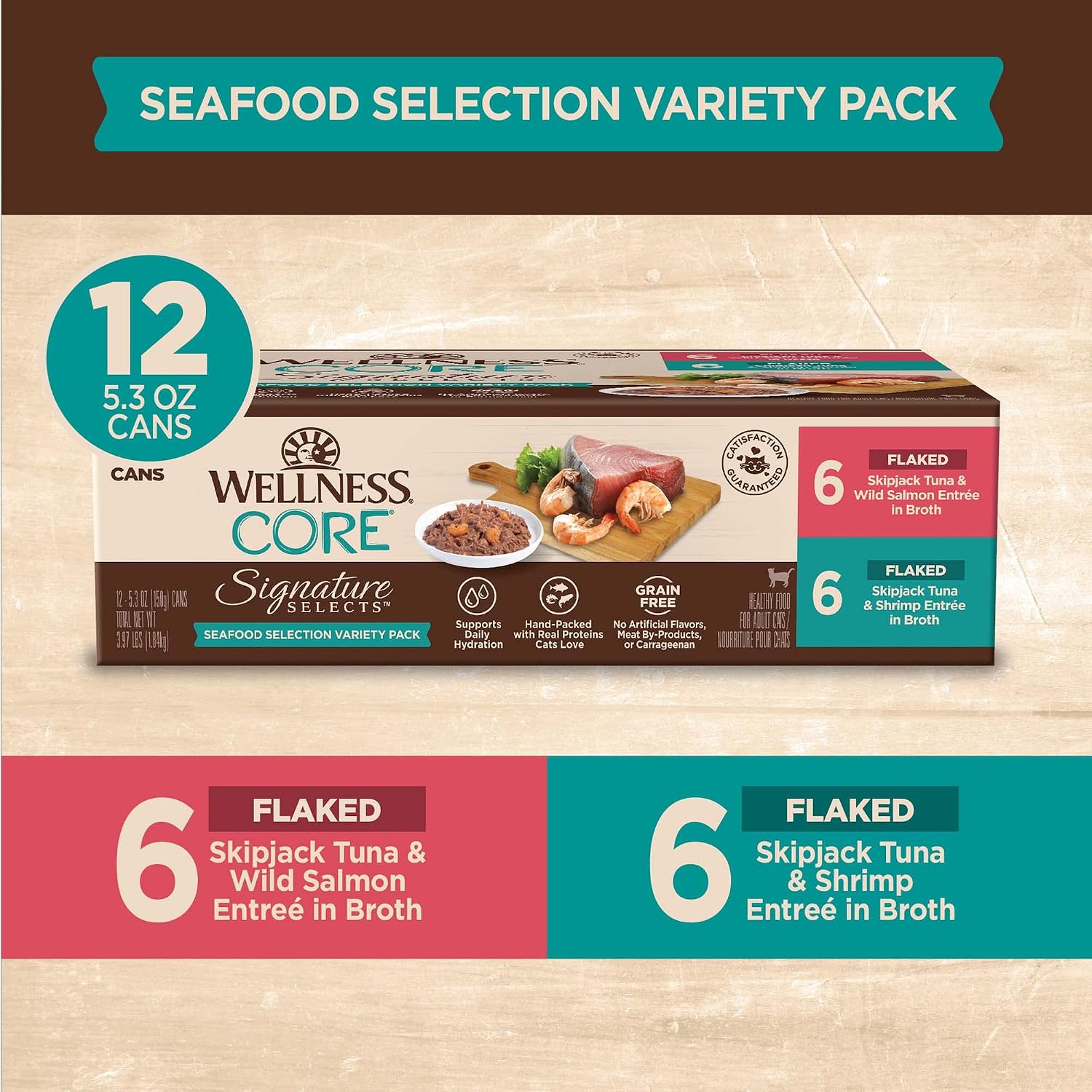 Wellness CORE Signature Selects Variety Pack Adult Canned Wet Cat Food, Natural, Protein Rich, Grain Free, Poultry Recipes, 2.8 oz, Pack of 8 Cans