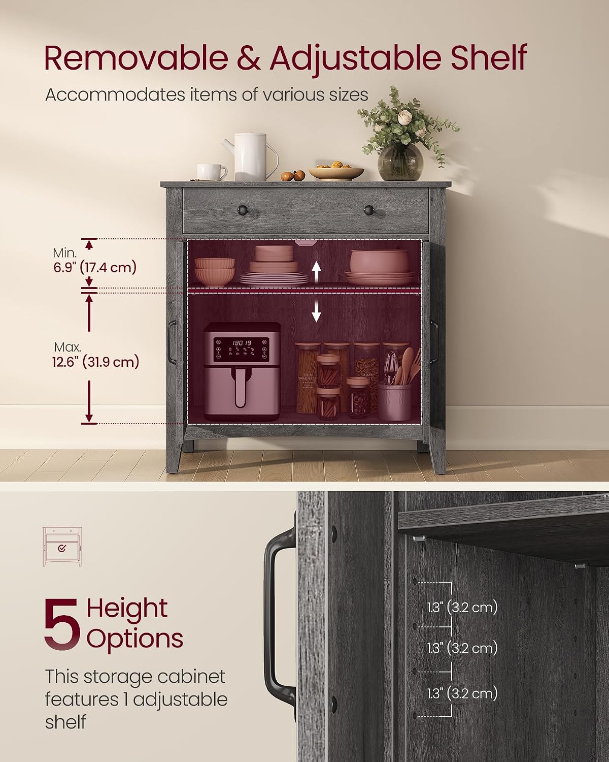 VASAGLE LIRY Collection - Storage Cabinet, Buffet Cabinet, Sideboard, Credenza, with Adjustable Shelves, for Entryway, Rustic White and Honey Brown ULSC381W01