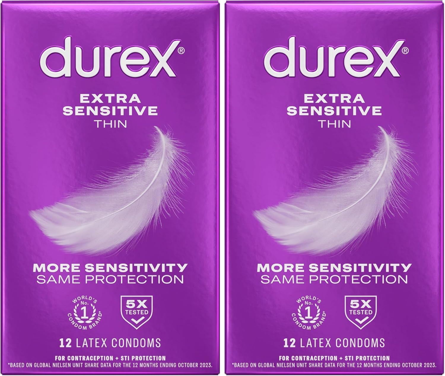 Durex Extra Sensitive Thin Condoms, Lubricated Latex Condoms for Men, 24 Count