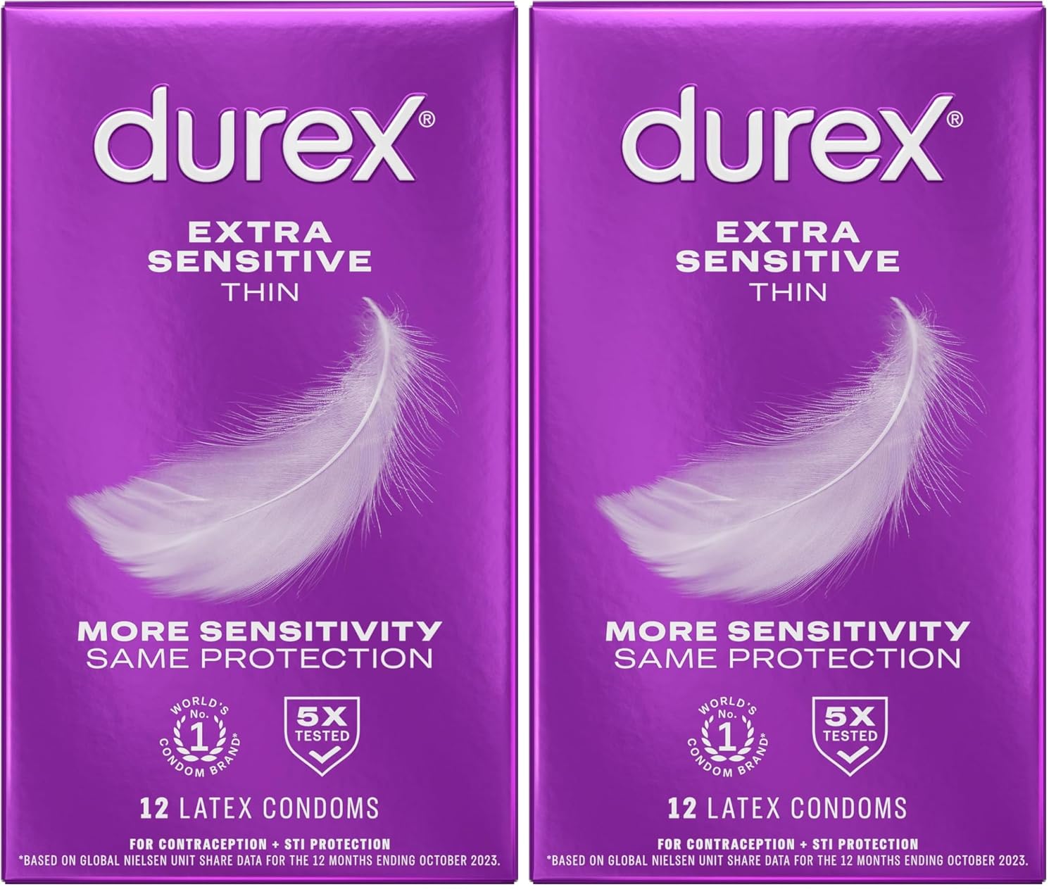 Durex Extra Sensitive Thin Condoms, Lubricated Latex Condoms for Men, 12 Count