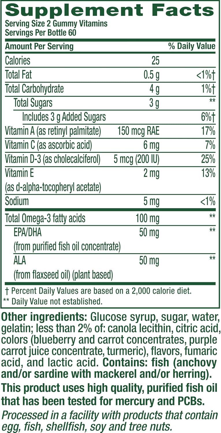 Vitafusion Omega 3 Gummies | 120 Adult Gummy Vitamins | Blend of EPA, DHA & ALA | for Women & Men | Raspberry Lemonade Flavor | Gluten-Free Supplement