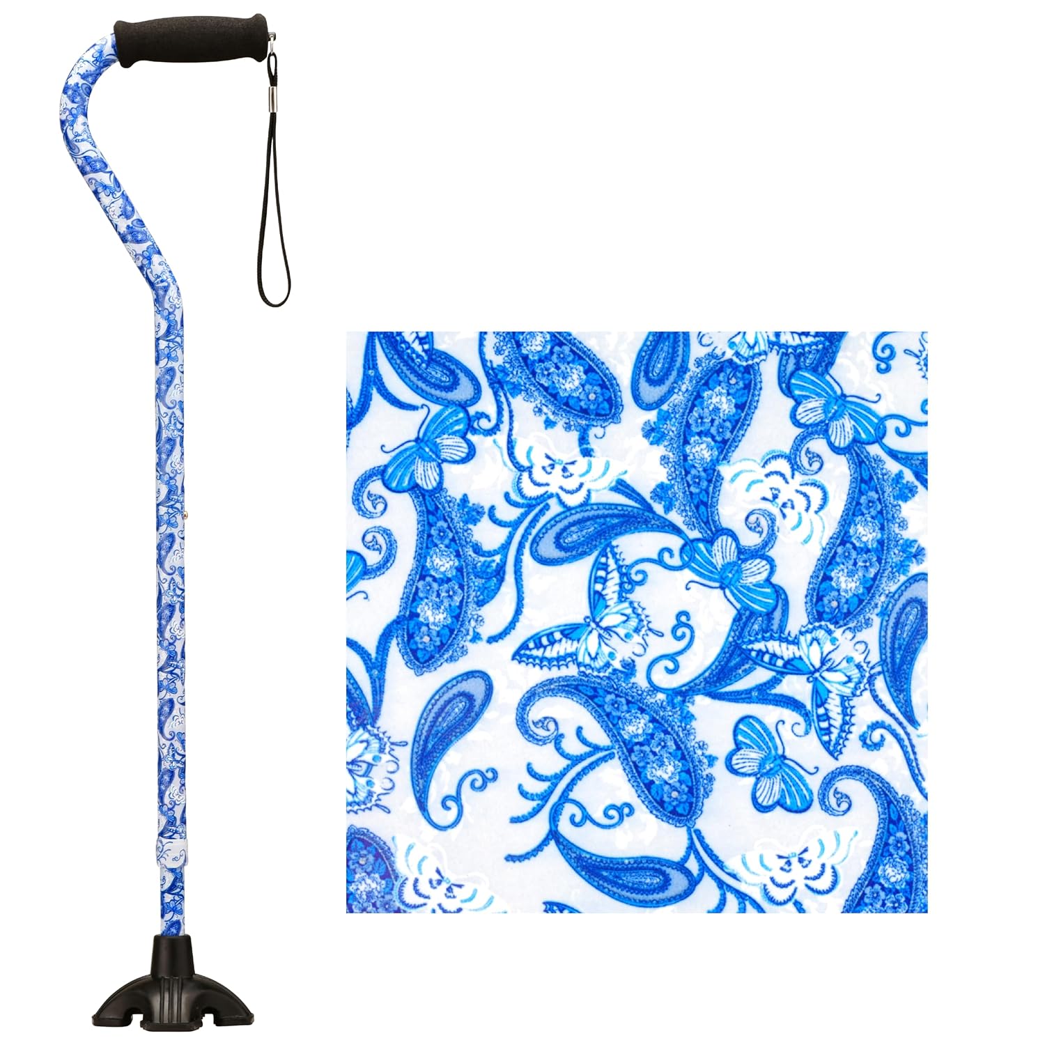 Nova Joy Designer Offset Quad Cane for Seniors - Unisex Adjustable Lightweight Walking Aid with Foam Handle, Wrist Strap and Anti-Rattle Lock - Essential Mobility Support - Maui Flowers