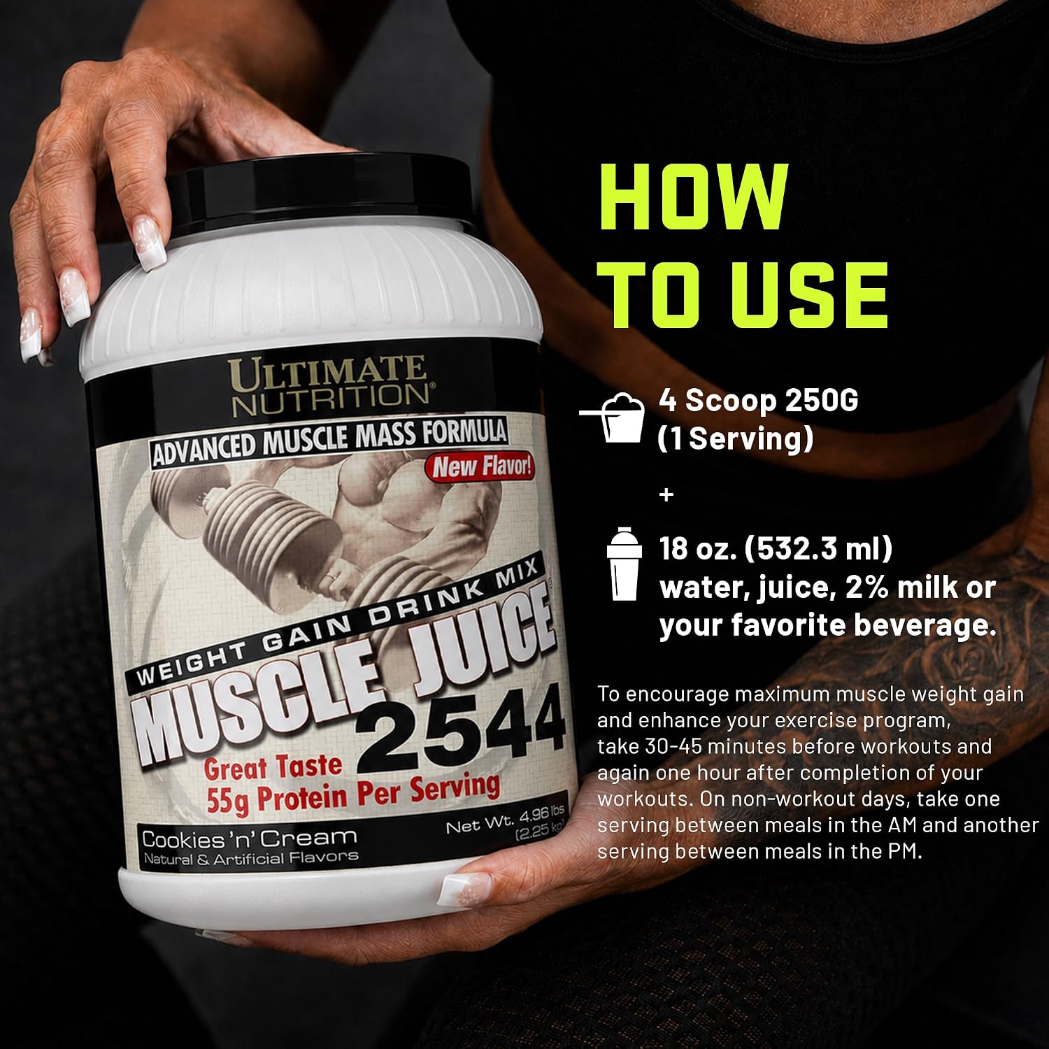 Ultimate Nutrition Muscle Juice 2544 Mass Gainer, Vanilla, 4.96 lb | 55g Protein Blend, 162g Carbs, 17g Fat, 1020 Calories, High Calorie Weight Gainer For Muscle Growth And Recovery