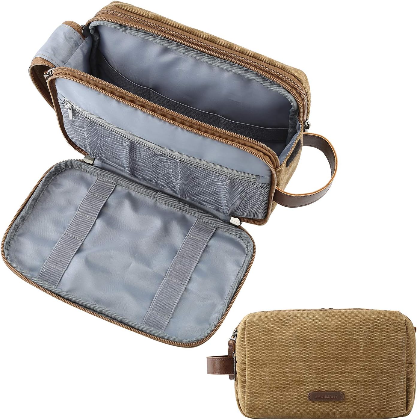 BAGSMART Toiletry Bag for Men, Canvas Travel Toiletry Organizer Dopp Kit Water-resistant Shaving Bag for Toiletries Accessories,Grey-Medium