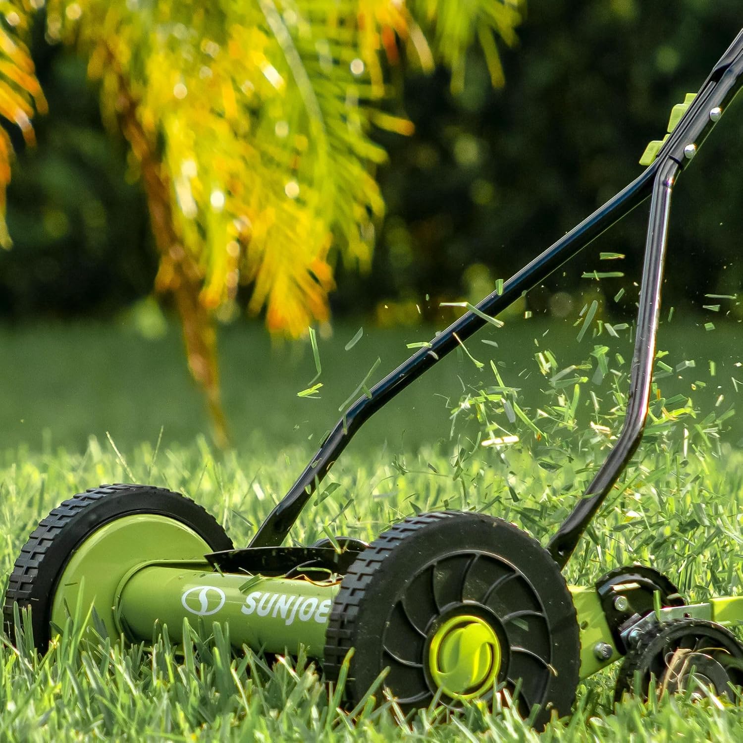 Sun Joe Manual Push Reel Lawn Mower with 6.6-Gal Grass Catcher, 16-Inch Cutting Width - Heavy-Duty Yard Trimmer Machine for Gardening Care and Maintenance, MJ500M