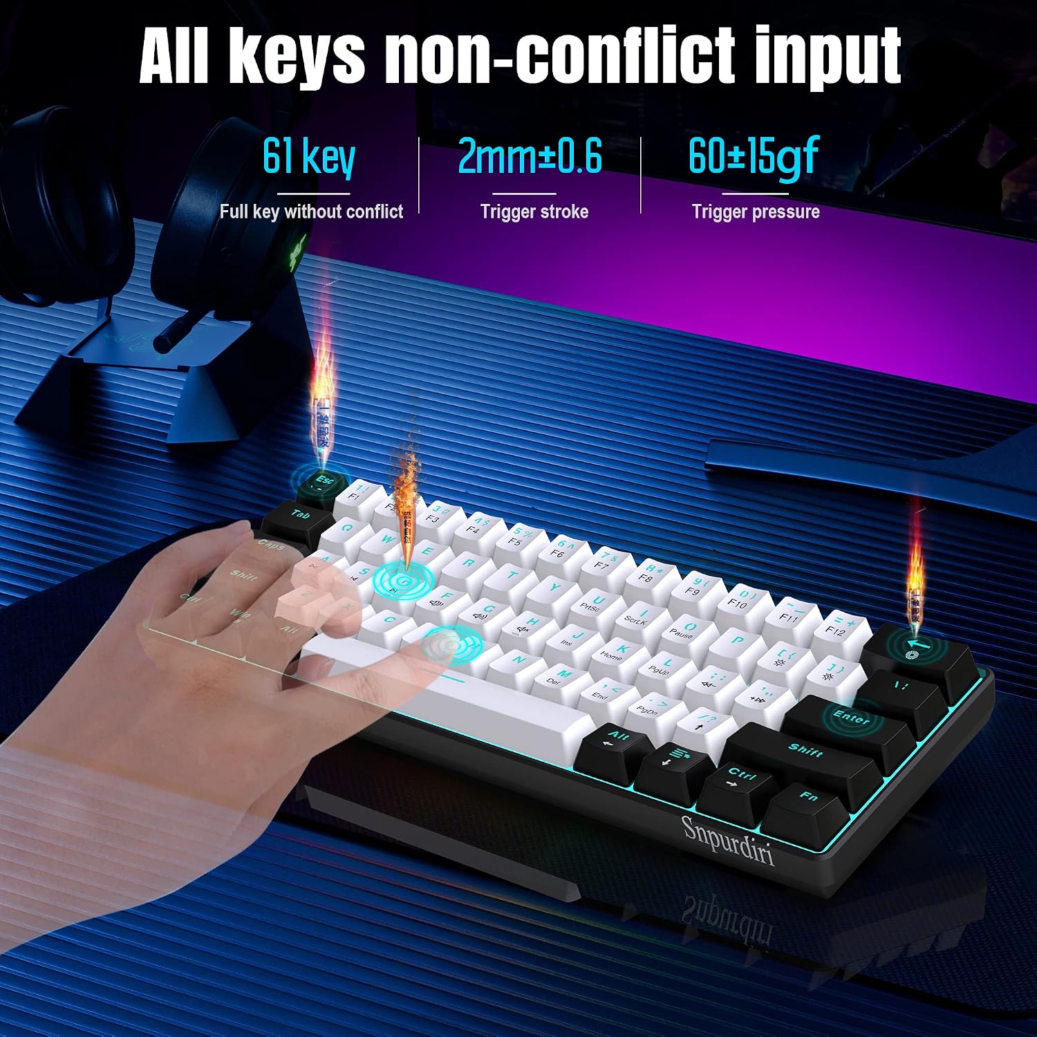 Snpurdiri 60% Mechanical Gaming Keyboard (Black-White