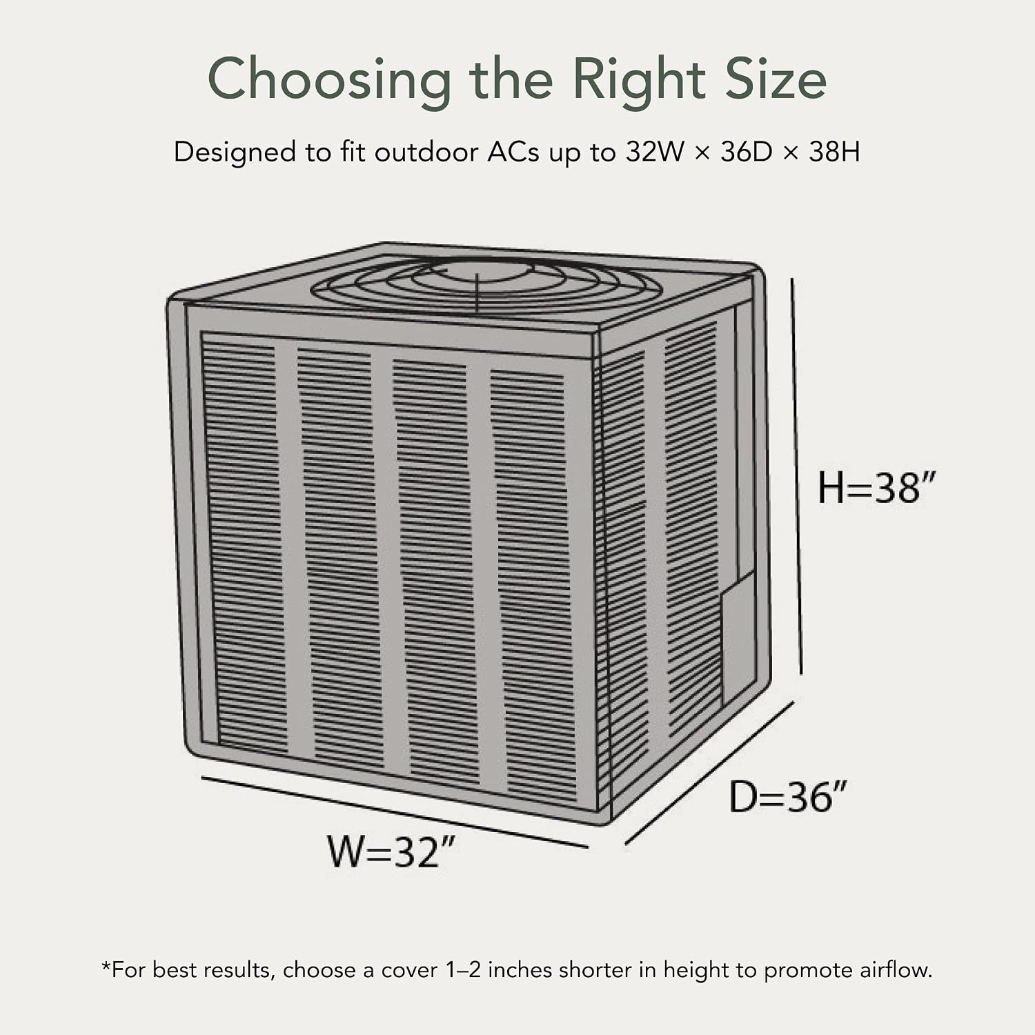 Covermates Classic Heavy-Duty Air Conditioner Cover - Durable All-Weather Protection for Outdoor Central AC Units - Water-Resistant 12-Gauge Vinyl Shell, 26W x 26D x 32H, Green