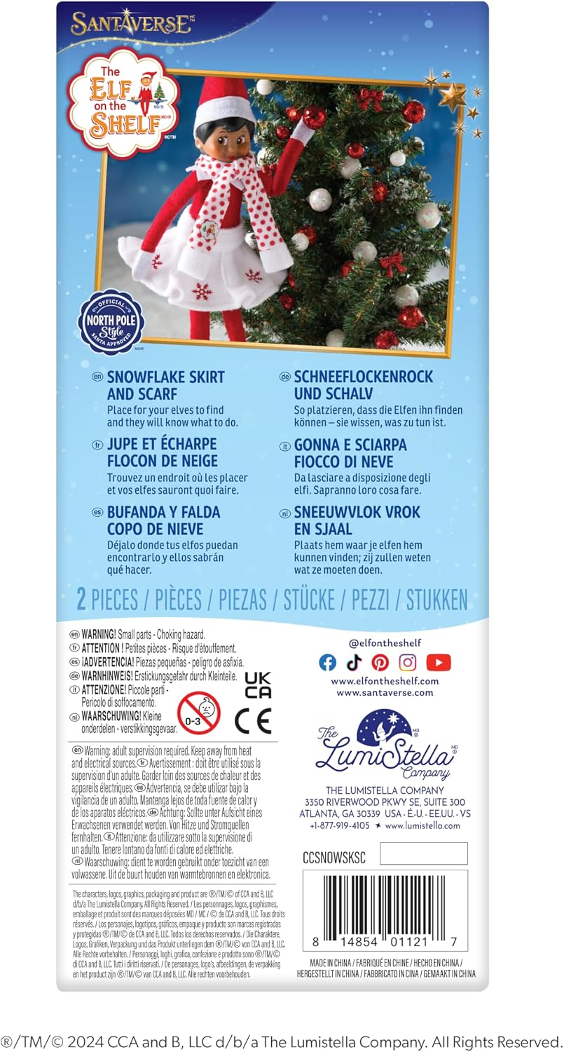 The Elf on the Shelf Claus Couture Collection Snowflake Skirt & Scarf – Red and White Holiday Outfit for Scout Elves – Festive Elf Clothes Accessory – Scout Elf Not Included