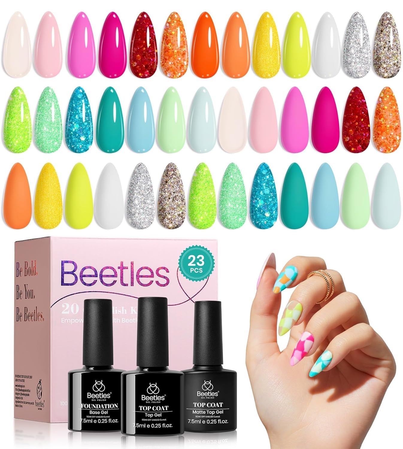 Beetles Gel Nail Polish Set with Base Glossy Matte Top Coat Macaron Gel