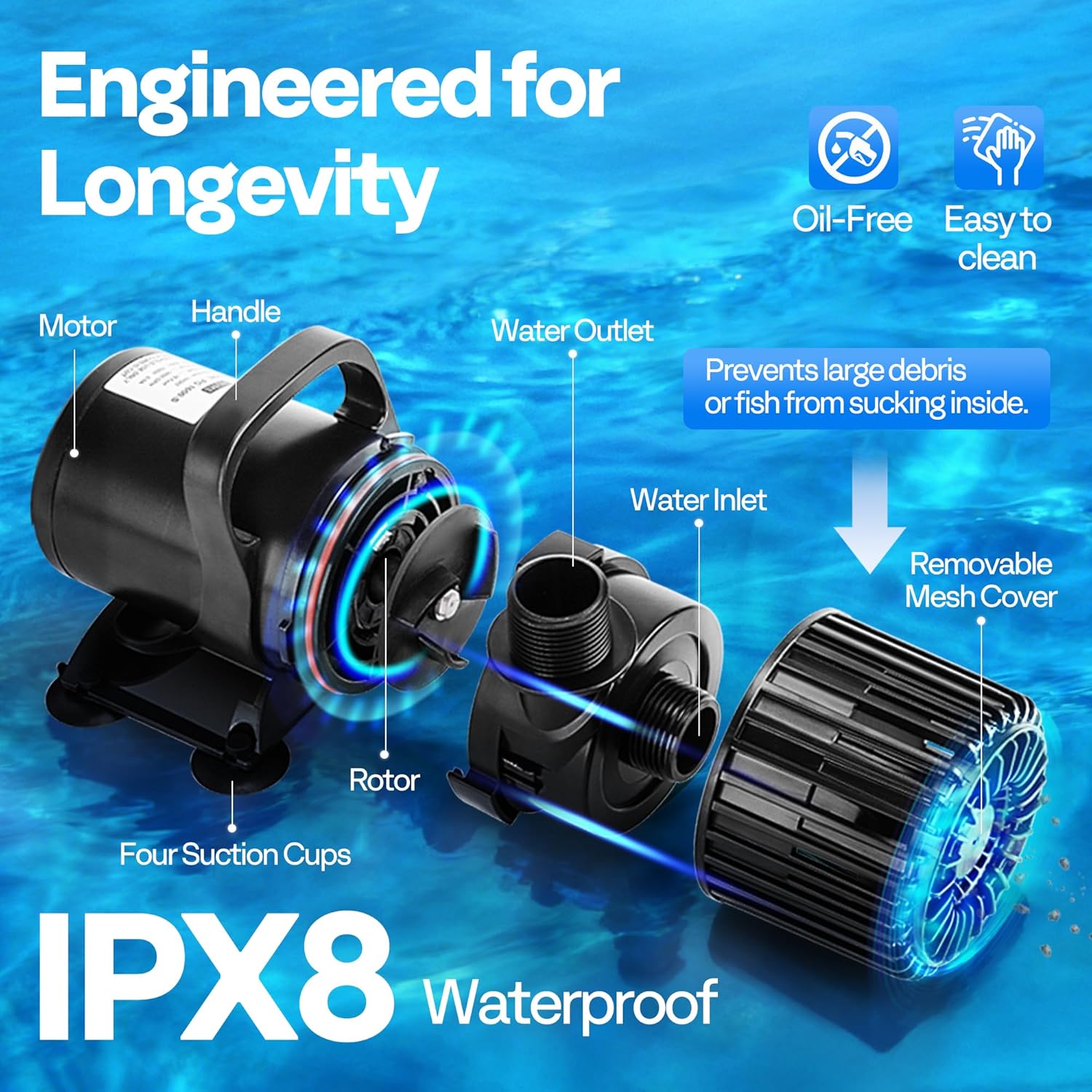 VIVOHOME 100W Pond Pump, 1600GPH Submersible Water Pump for Koi Pond