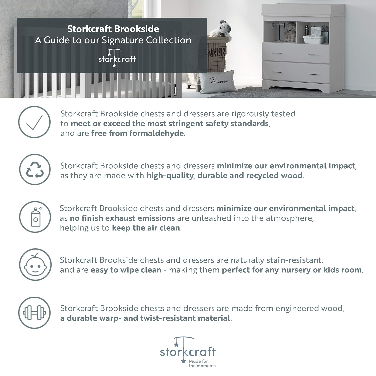 Storkcraft Brookside 2 Drawer Changing Table Dresser, Pebble Gray