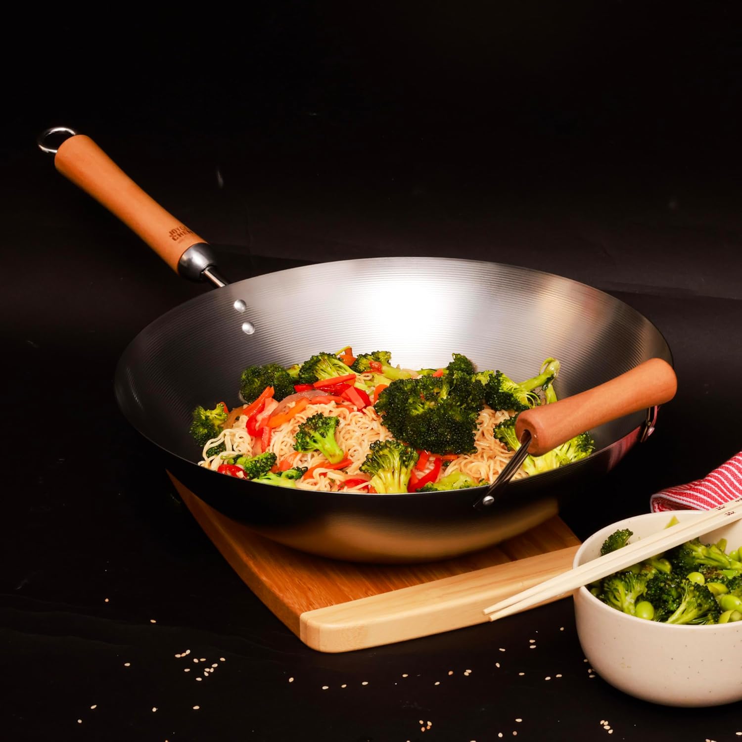 JOYCE CHEN Classic Series 12-Inch Carbon Steel Stir Fry Pan with Birch Handle