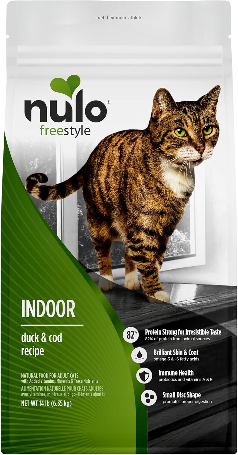 Nulo FreeStyle Dry Cat Food Indoor - Duck & Cod, High Protein Grain-Free Dry Cat Food, Natural Kibble with Probiotics and Omegas Fatty Acids, 4lb Bag