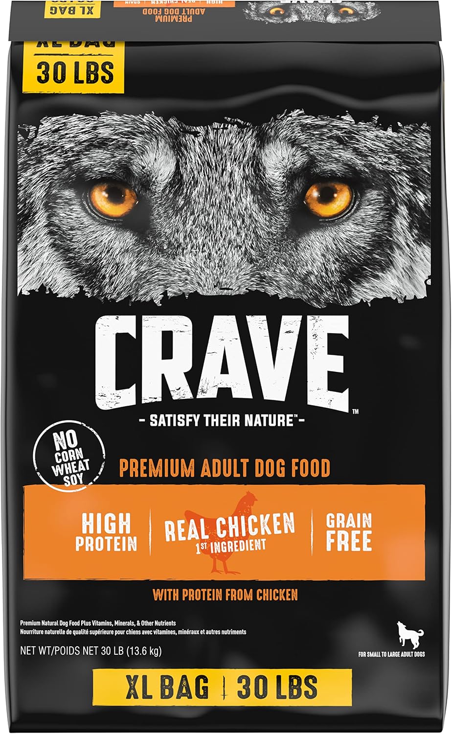 CRAVE Grain Free High Protein Natural Adult Dry Dog Food, Chicken, 4 lb | 34% protein, real animal protein, no by-product meal, no corn, wheat, soy, no artificial flavors, energy support