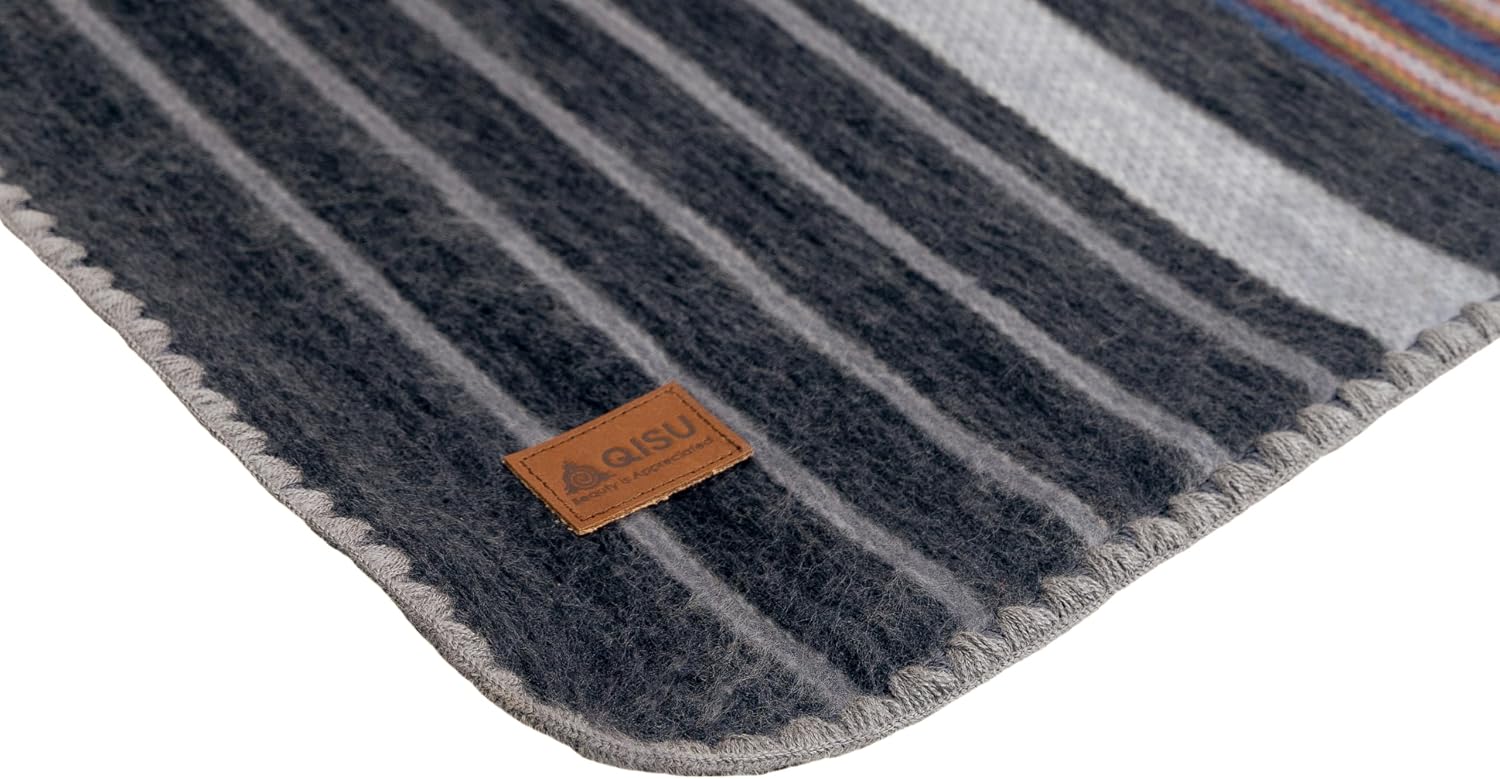QISU Alpaca Wool Blanket Throw | Large, Beautiful, Warm, Variegated | 85 x 65 inches | Ultra-Soft, Hypoallergenic and Breathable | Non-Itchy or Scratchy Fabric (Green Variegated)