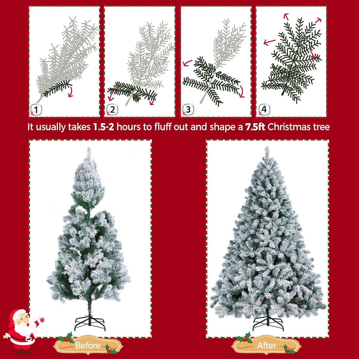 Yaheetech 7.5ft Pre-Lit Snow Flocked Artificial Christmas Tree, 550 Lights