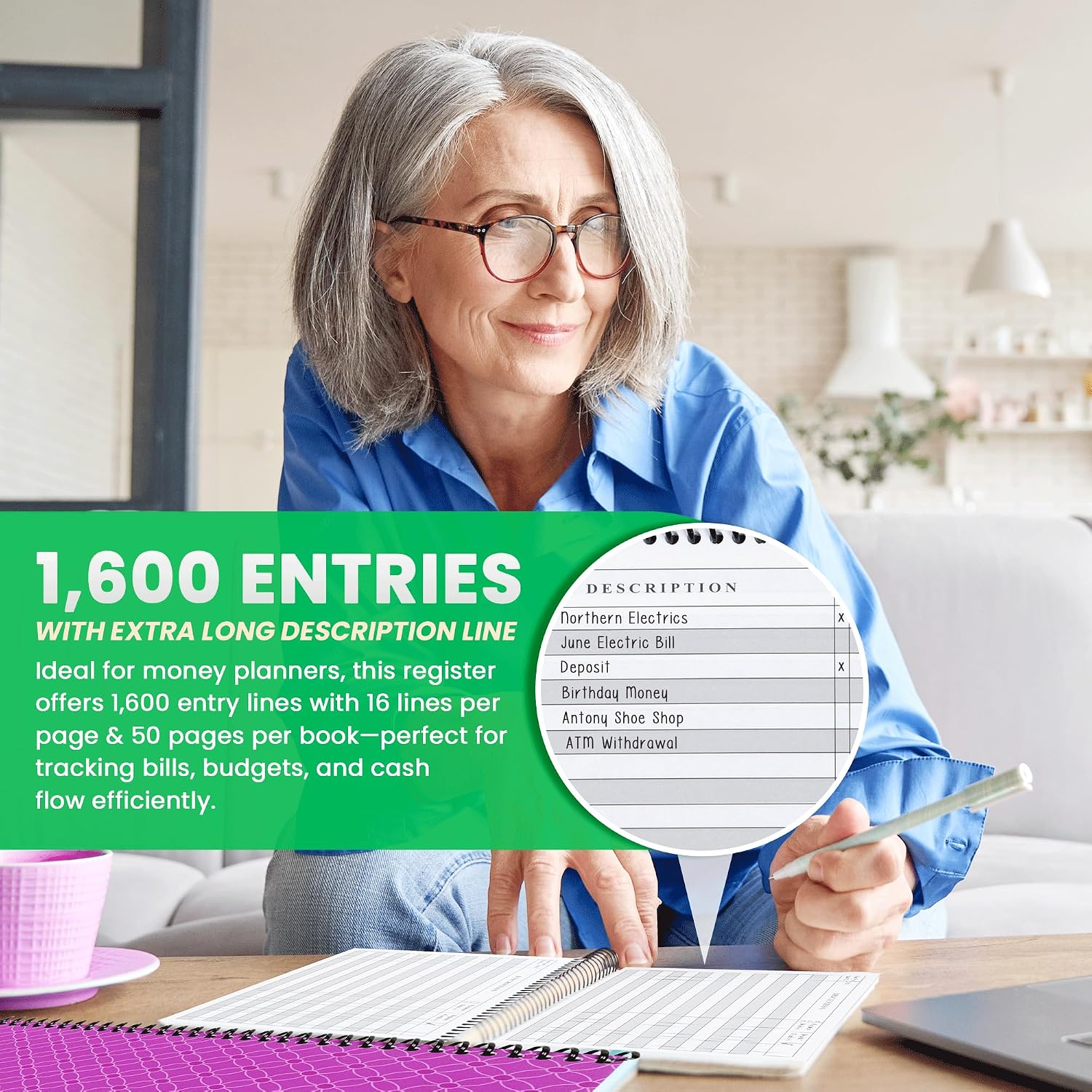 The Superior Register - Simple Account Tracker - Big Checkbook Register & Financial Ledger - Debit Card Register - Bank Register - 1 Pack, Teal, Wide Edition