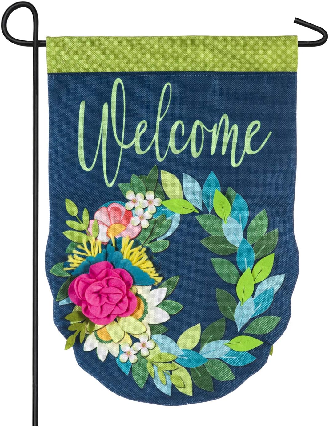 Evergreen Flag Flower Wreath Garden Burlap Flag | Spring Floral Garden Flags 12x18 double sided | Small House Flags For Outside | Welcome Spring