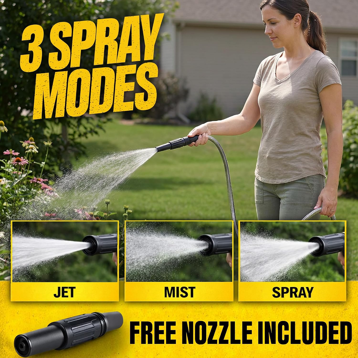 BIONIC STEEL 50 Ft Metal Garden Hose with Sprayer Nozzle | Non Kinking Design, Stainless Steel Heavy Duty Water Hose 50Ft x 5/8 in. Flexible & NON Expandable for Water Flow, 500 PSI
