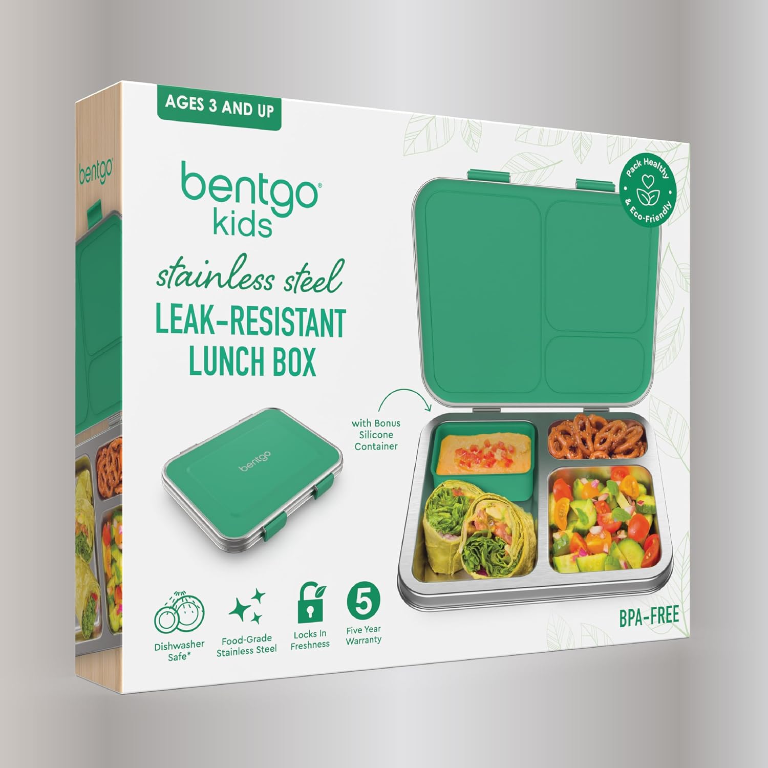Bentgo Kids Stainless Steel Leak-Resistant Lunch Box, 3 Compartments