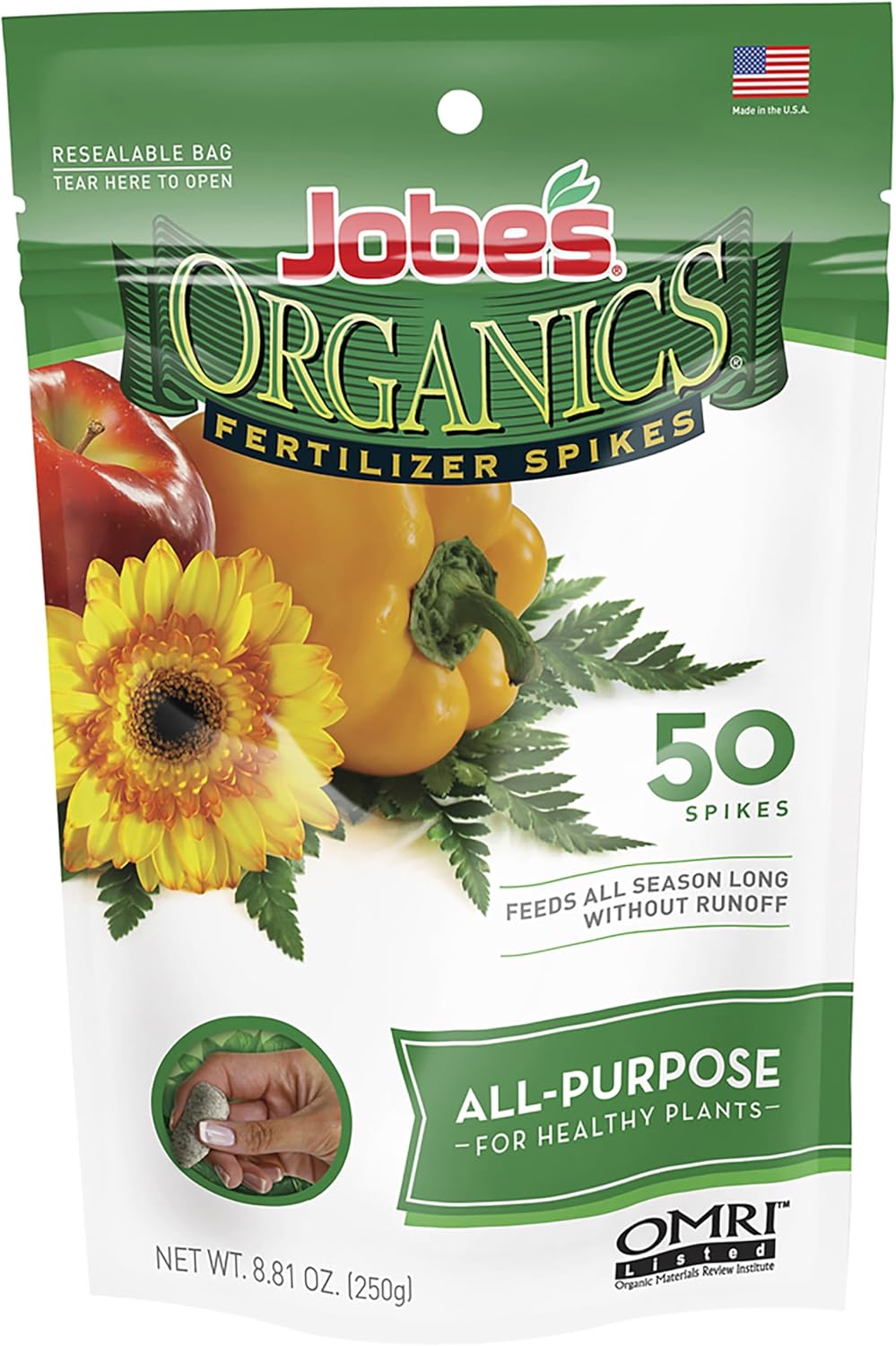 Jobe’s Organics All Purpose Fertilizer Spikes, Easy Plant Care Fertilizer for Vegetables, Flowers, Shrubs, Trees, and Plants, 50 Count