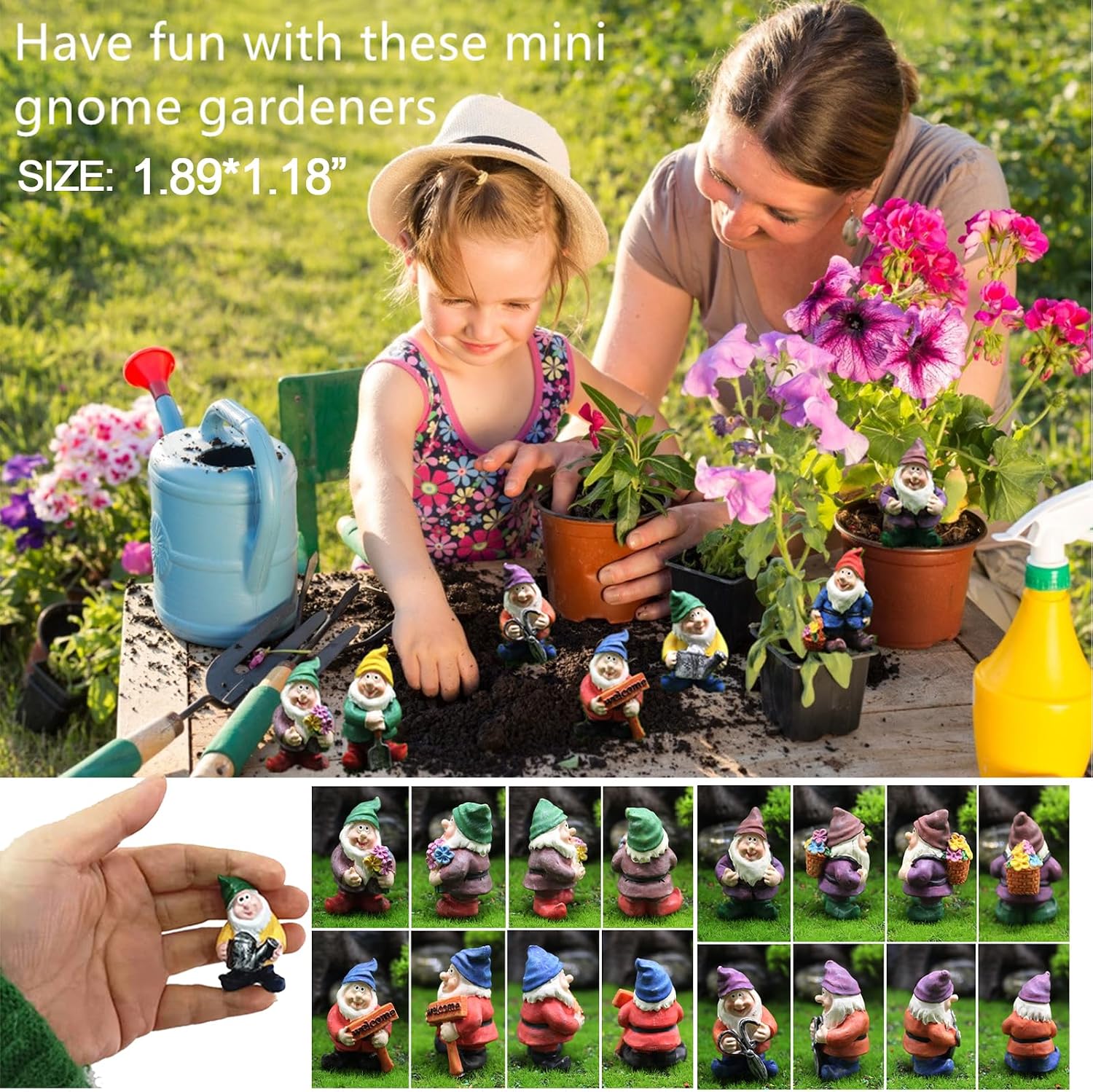 Fairy Garden Accessories Mini Gnome Resin Figurines Set 7Pcs
