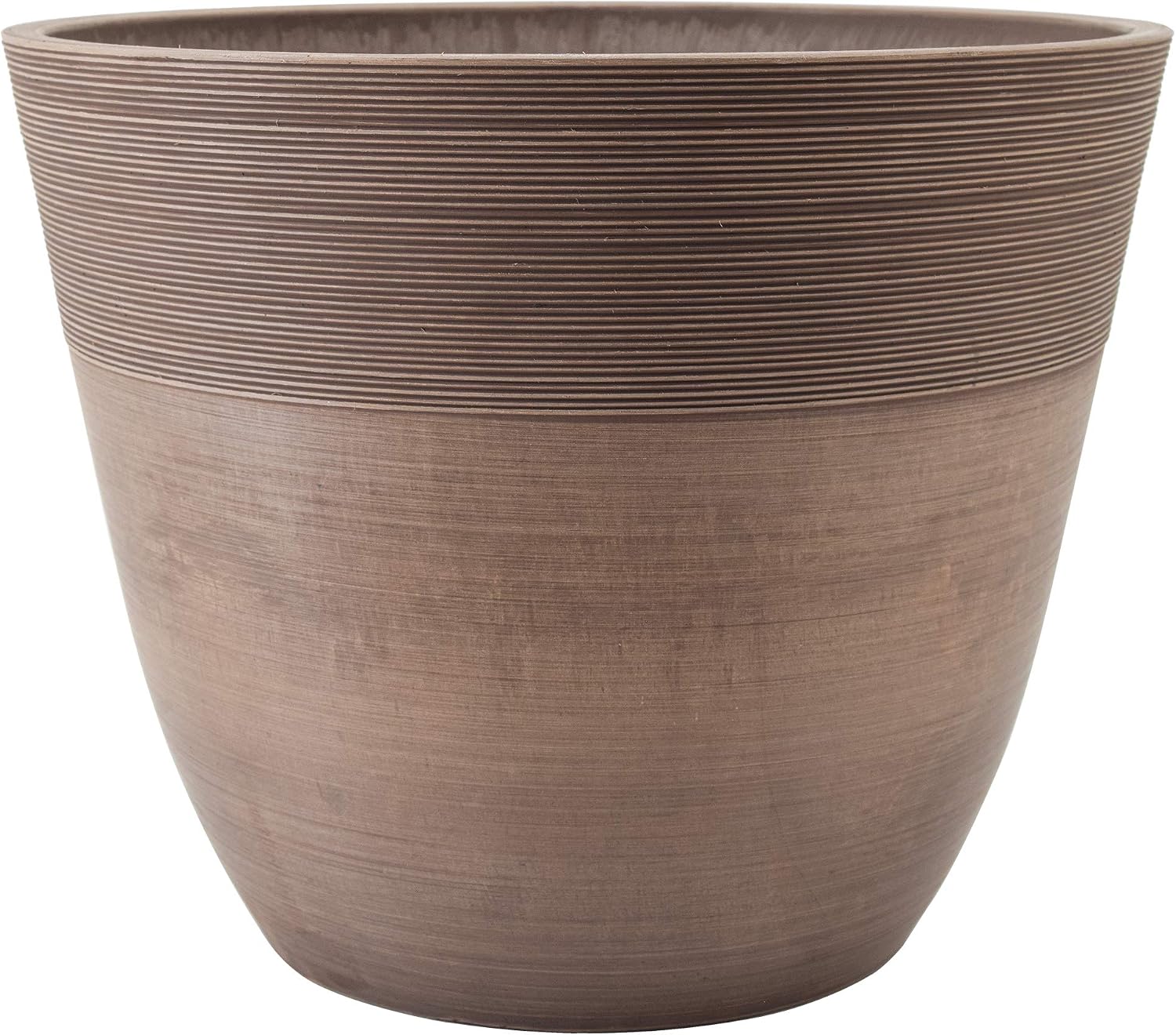 PSW Pot Collection 12-inch Plastic/Stone/Wood Composite Large Ribbed Planter – No Drainage Hole (Drillable), Indoor/Outer Garden Pot for Foliage