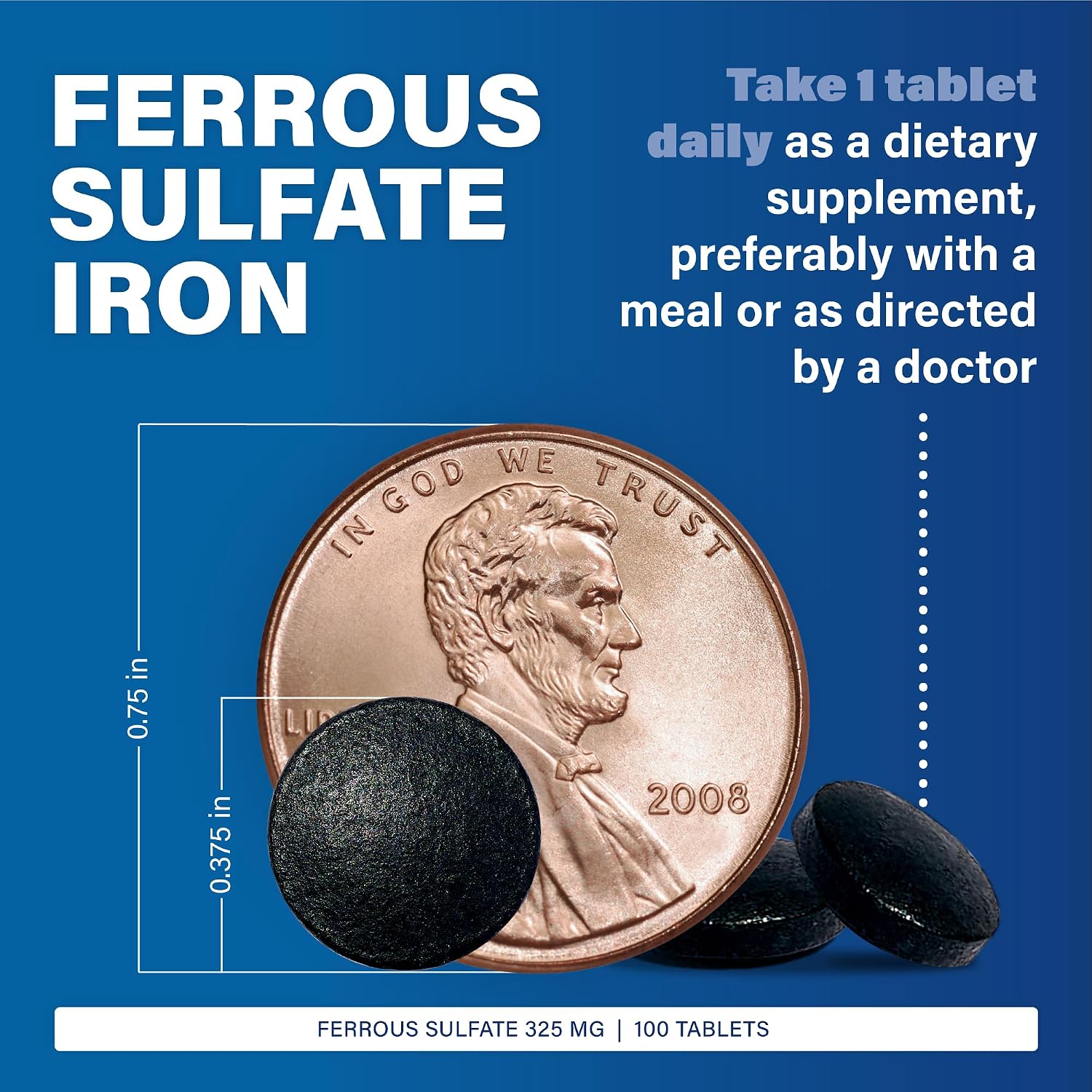 Major Ferosul - Ferrous Sulfate 325mg Tablets with 65mg of Elemental Iron - Iron Supplement for Women, Men - Green - 100 Count (3 Pack)