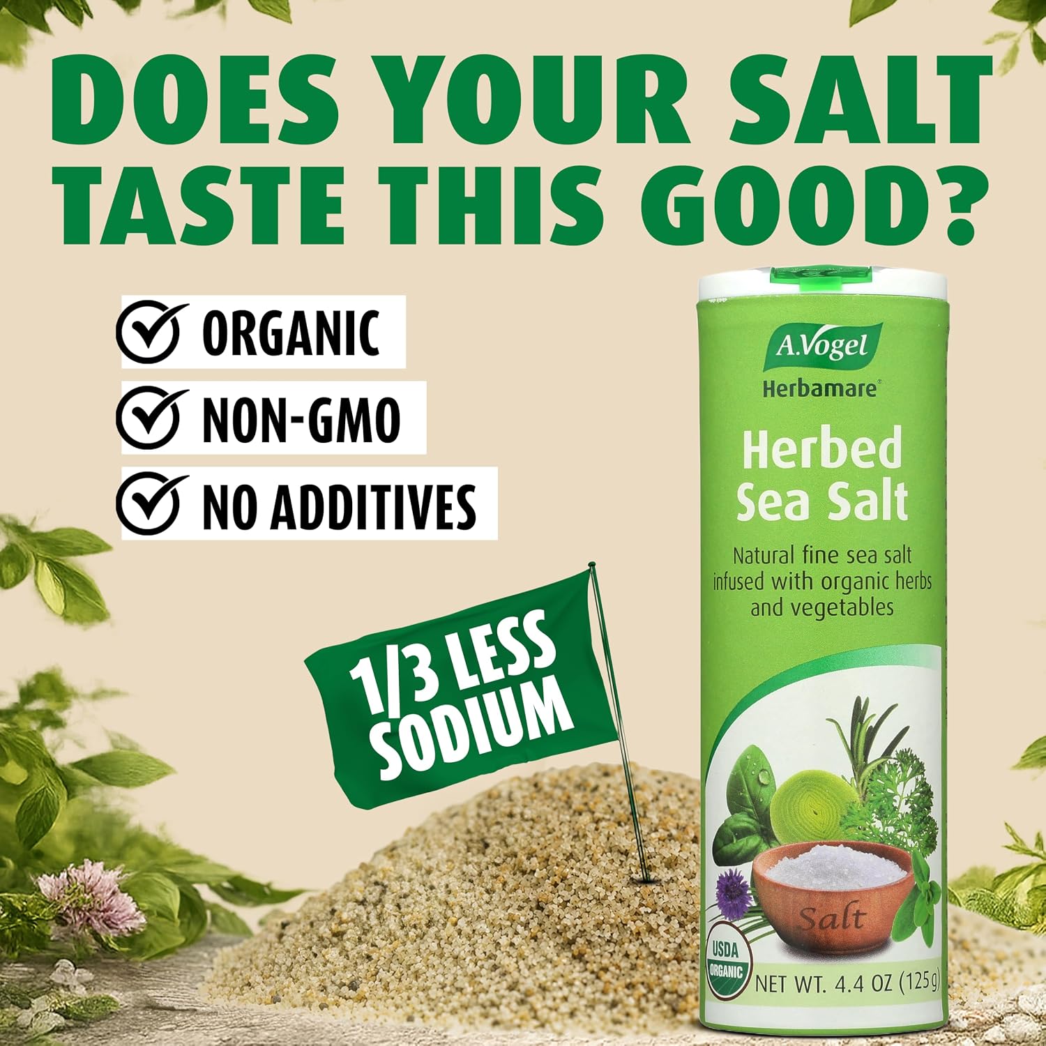 A. Vogel Herbamare Organic Seasoning Salt 8.8Oz. 6 Per Case | 33% Less Sodium - Infused with 12 Herbs & Vegetables - No Artificial Flavors or Preservatives - Keto & Paleo Friendly