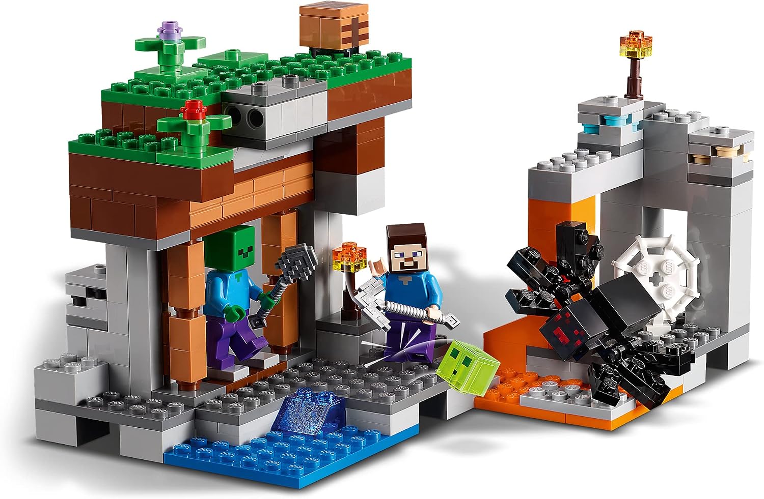 Lego Minecraft The Abandoned Mine Building Toy, Zombie Cave with Slime, Steve & Spider Figures, Gift idea for Kids, Boys and Girls Age 7 Plus 21166