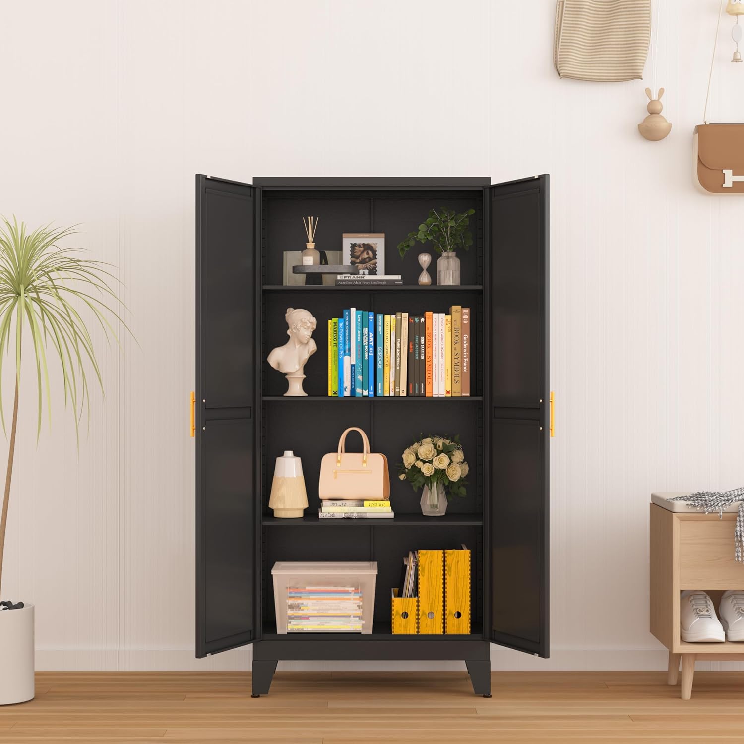 GAIOUS 75.2" Tall Metal Kitchen Pantry Storage Cabinets with 2 Door and 5 Adjustable Shelves, Cupboard for Kitchen, Dining Room, Living Room and Bathroom, White
